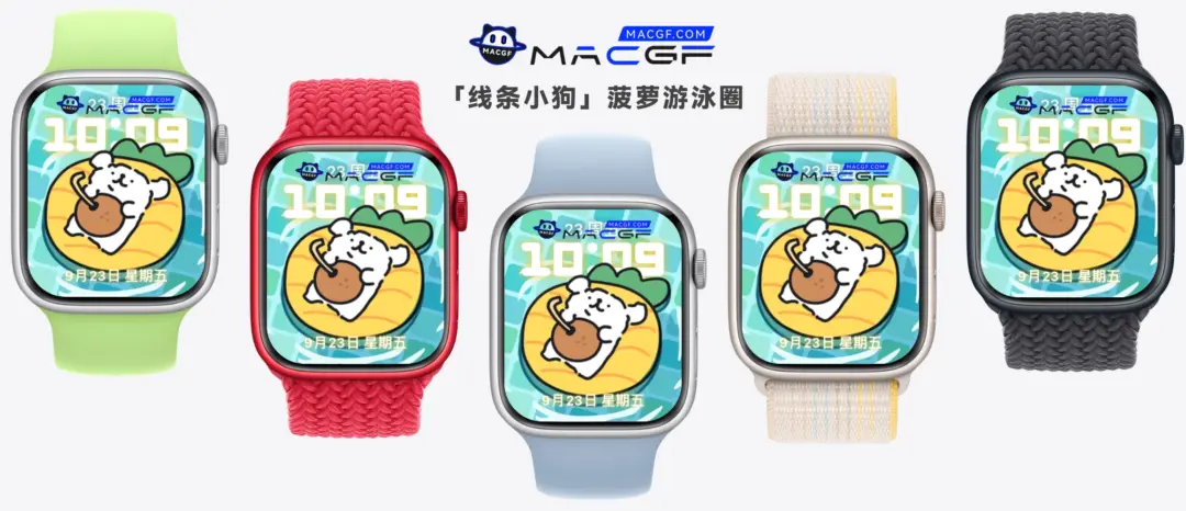 「线条小狗」菠萝游泳圈 Apple watch 原生表盘