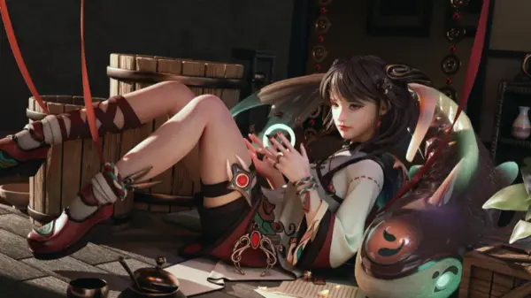 女孩 鱼 红绸带 门 地板 3D 镯子 12k动漫壁纸 - macGF