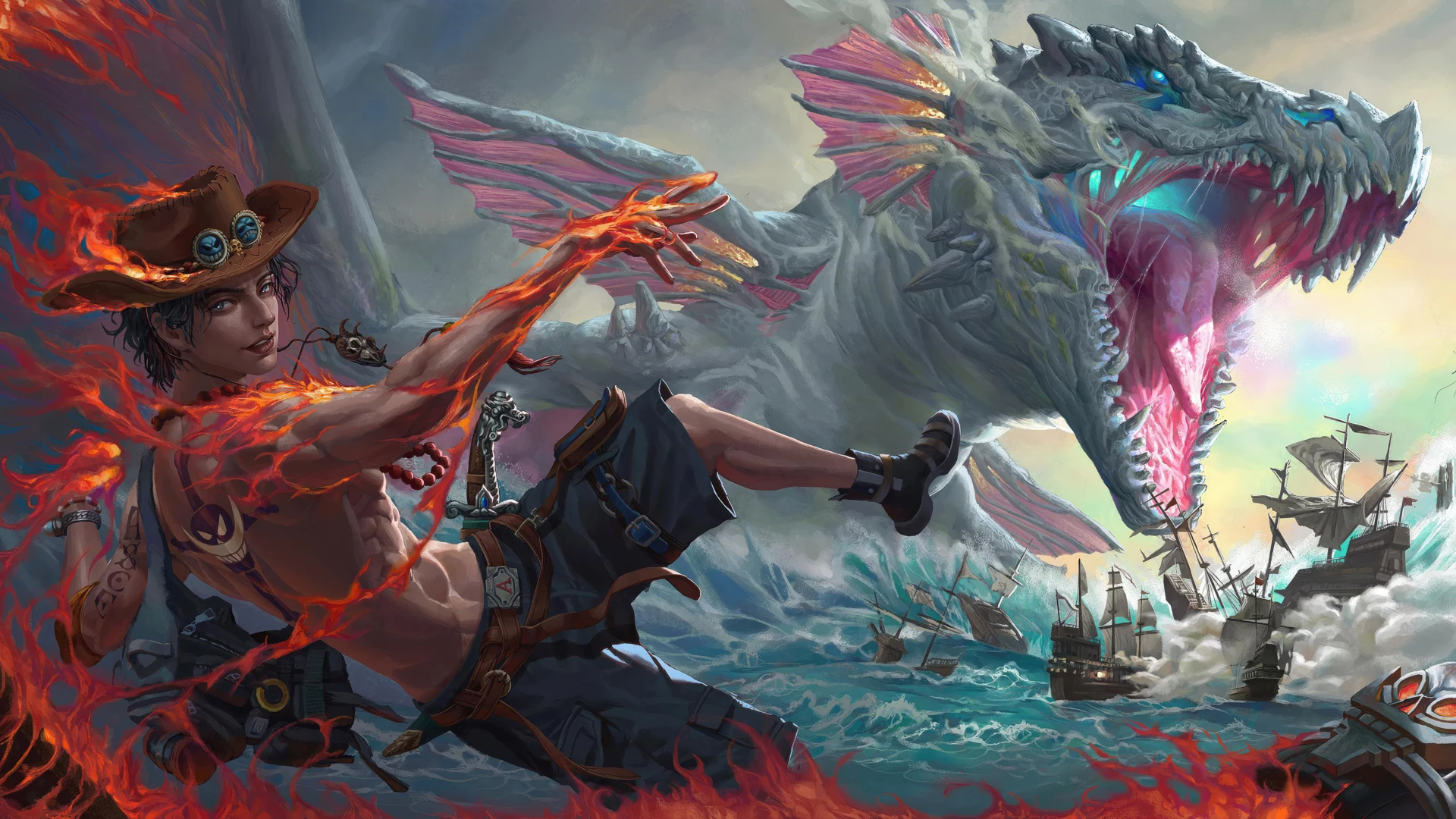 海贼王 火拳艾斯 同人 厚涂 12k动漫壁纸