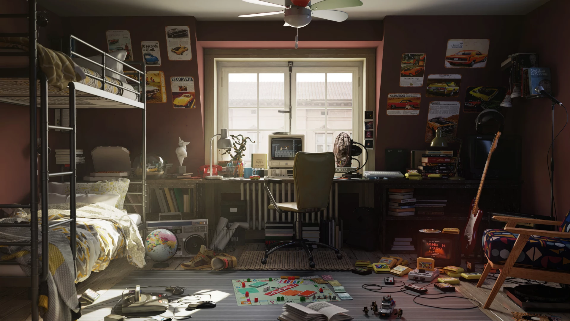 3D 房间 白天 床 电脑 意境 12k动漫壁纸