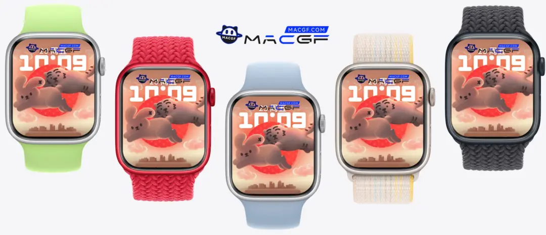 小老虎 兔子 跳跃 红日 Apple Watch 景深人像表盘