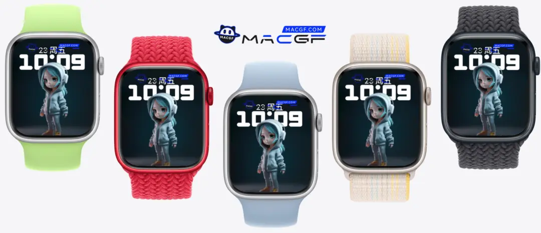 戴耳机的绿蓝长发女孩 Apple Watch 原生景深人像表盘