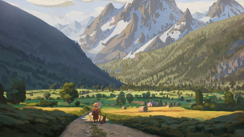 山谷之上的山 绘画 12k风景壁纸 MACGF.COM - macGF