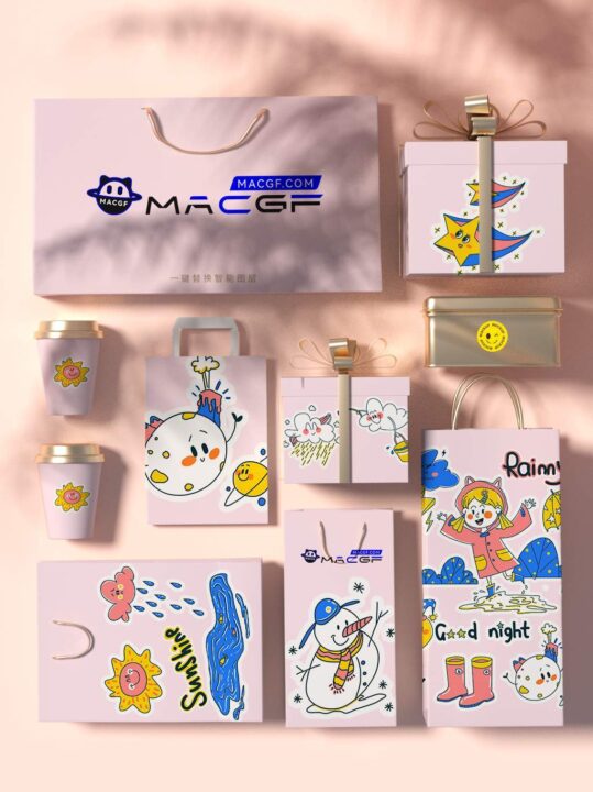 「样机素材&VI样机」简约粉红带阴影VI样机（PSD）