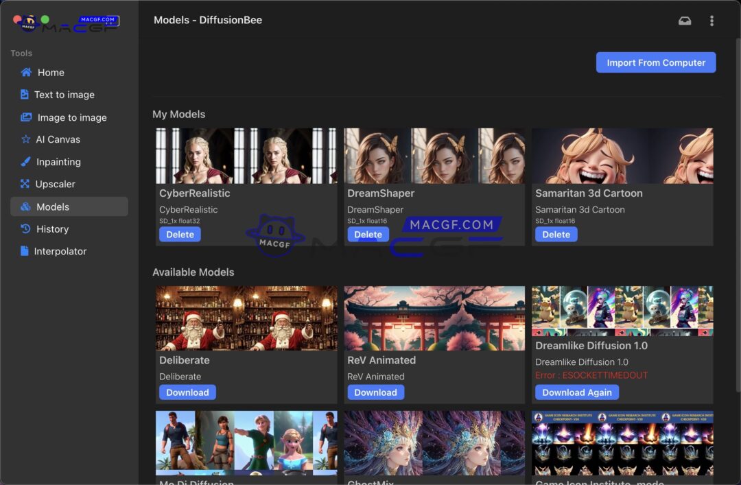 图片[1] - 「AI绘画&Stable Diffusion(SD)一键部署工具」DiffusionBee v2.2.1 英文版 - macGF
