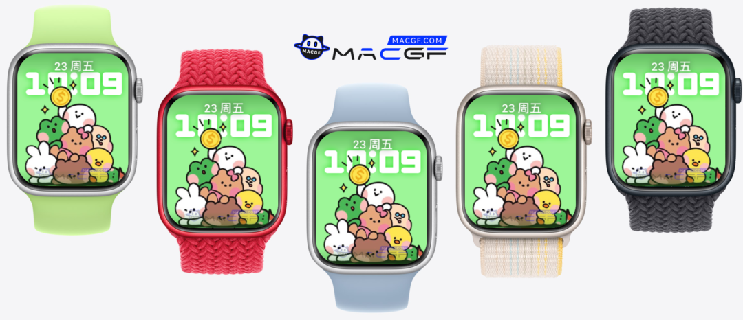 一群可爱的小动物抢一个金光闪闪的硬币 苹果 Apple Watch 景深人像表盘