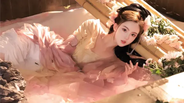 古风 粉色花朵 水池 12k美女壁纸 - macGF