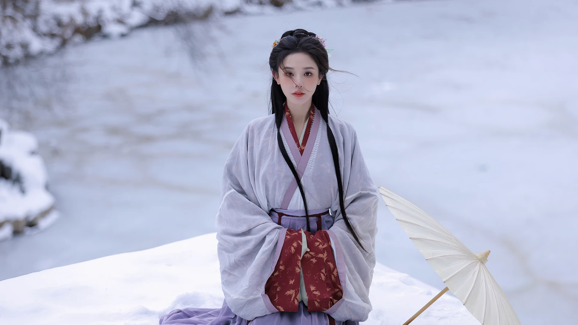 彭小苒 冬 雪地 古风壁纸 12k美女壁纸