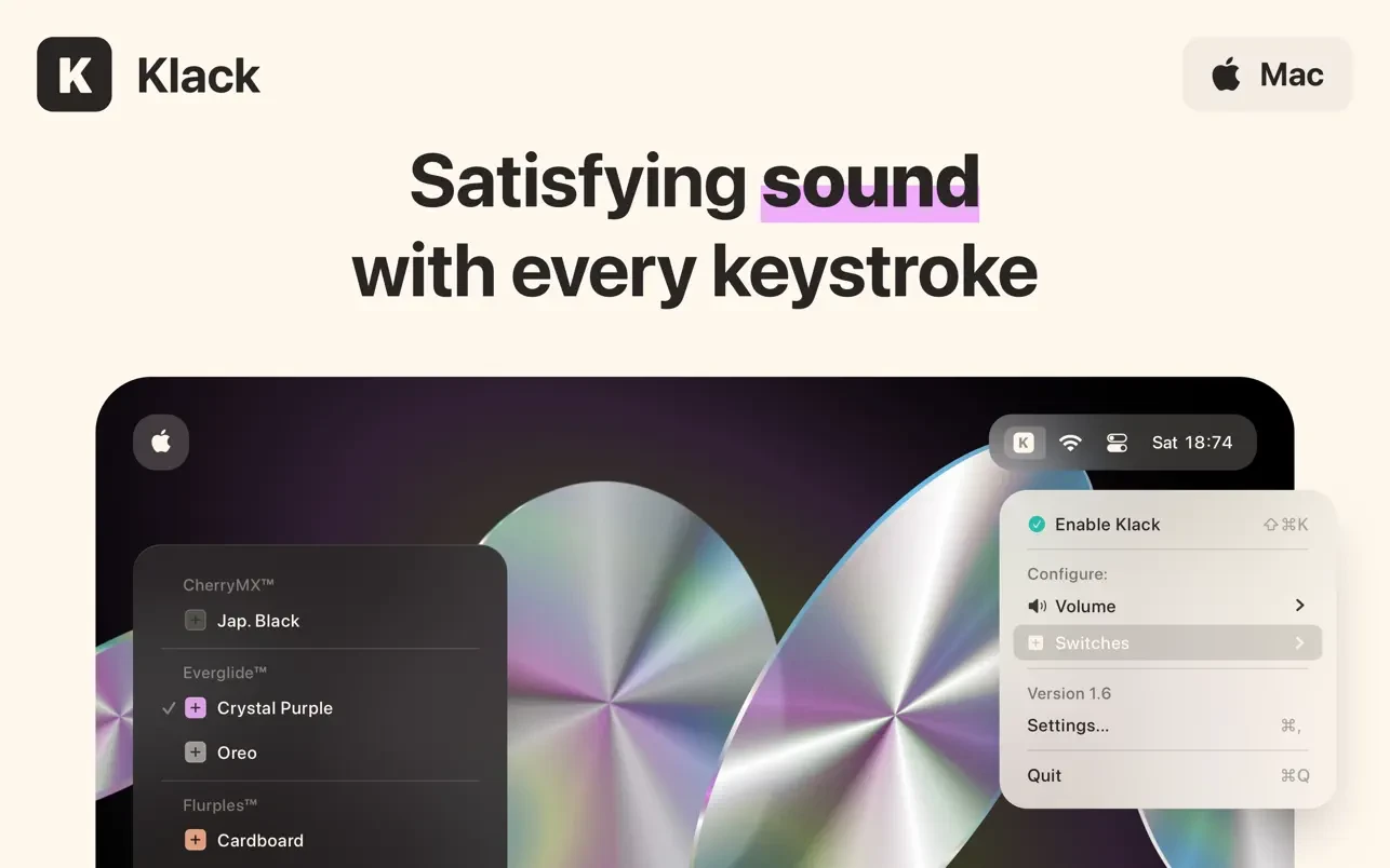 「模拟机型键盘声音」Klack v1.6.1 激活英文版